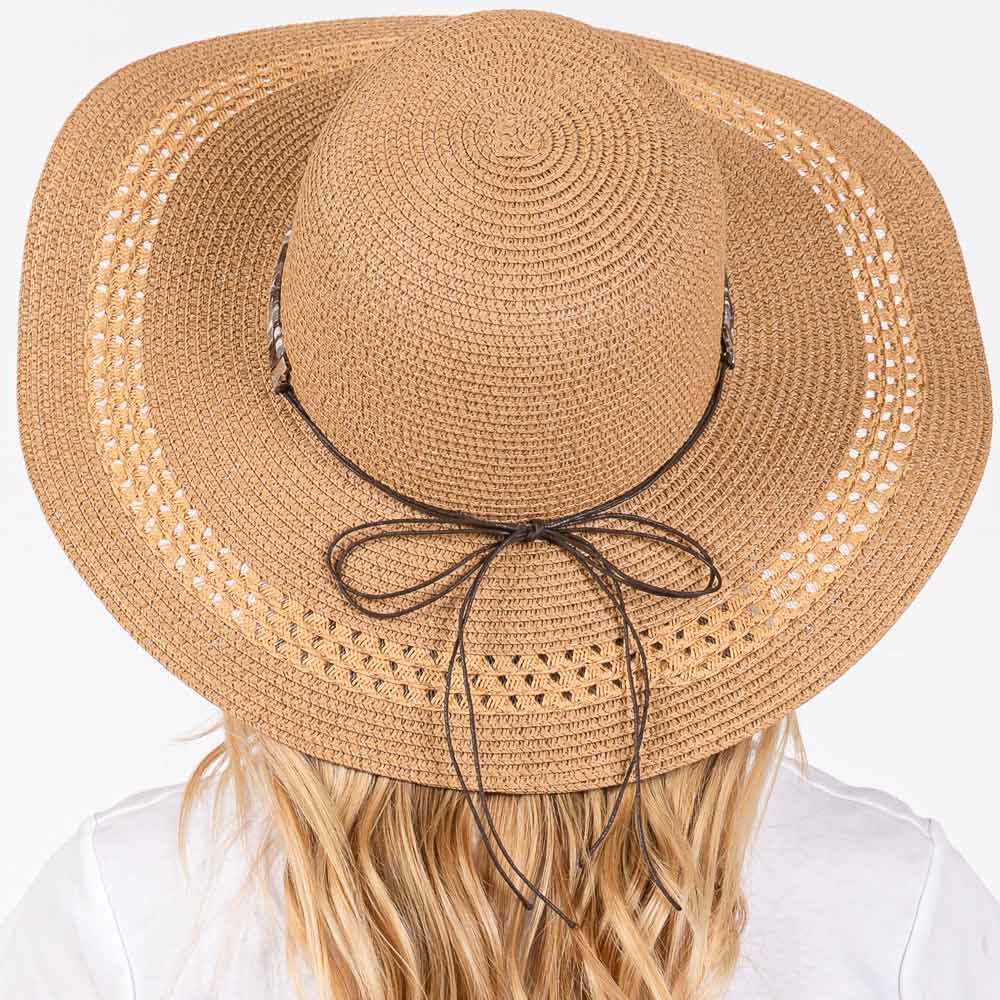 HATEGORY Wide Brim Straw Sun Hat with Evil Eye and Multi Design Band
