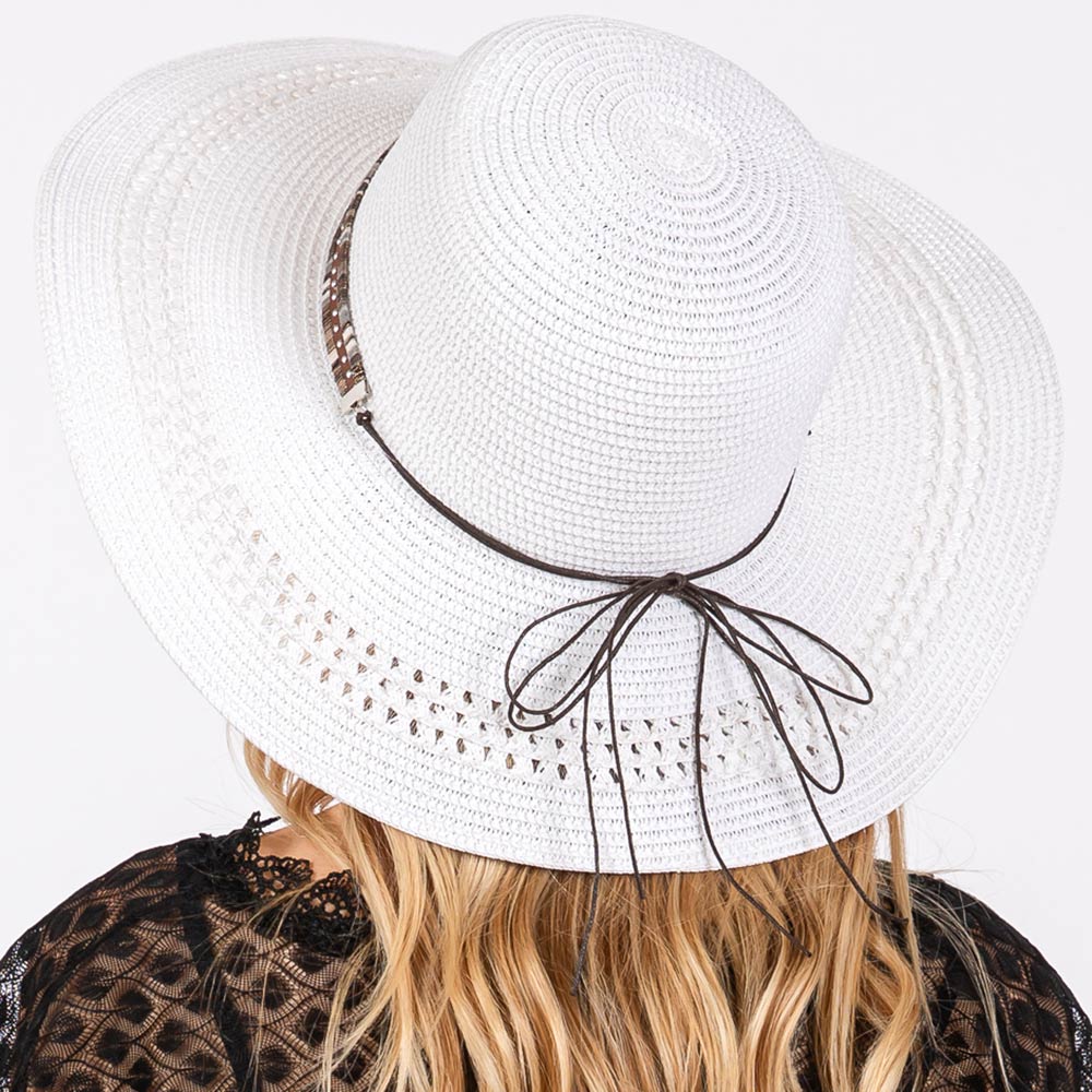 HATEGORY Wide Brim Straw Sun Hat with Evil Eye and Multi Design Band