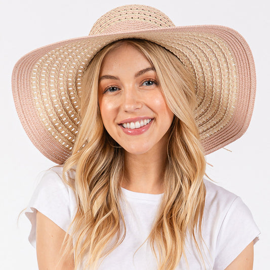 HATEGORY Striped Pattern Wide Brim Floppy Sun Hat
