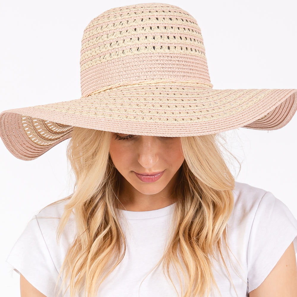 HATEGORY Striped Pattern Wide Brim Floppy Sun Hat