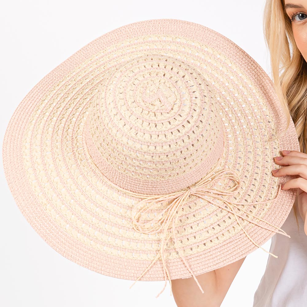 HATEGORY Striped Pattern Wide Brim Floppy Sun Hat