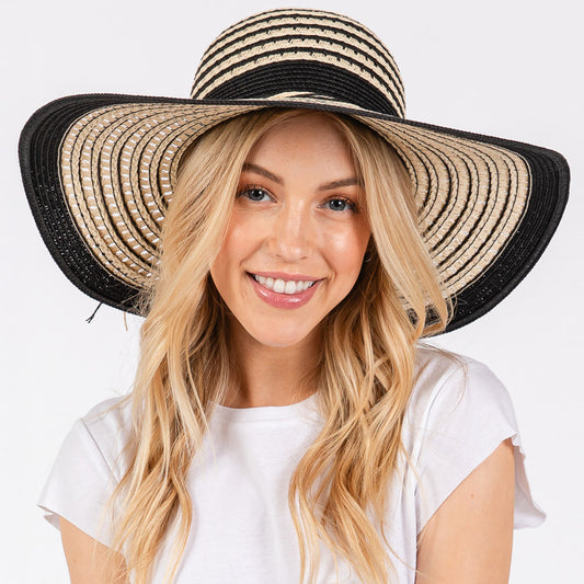 HATEGORY Striped Pattern Wide Brim Floppy Sun Hat