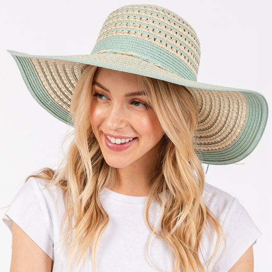 HATEGORY Striped Pattern Wide Brim Floppy Sun Hat