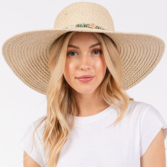 HATEGORY Wide Brim Floppy Sun Hat with Turquoise Stone and Starfish Band