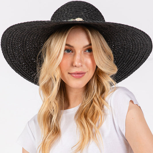 HATEGORY Wide Brim Floppy Sun Hat with Turquoise Stone and Starfish Band
