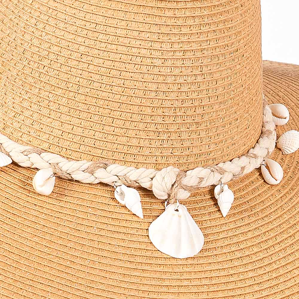 HATEGORY Wide Brim Straw Sun Hat with Shell and Conch Braided Band