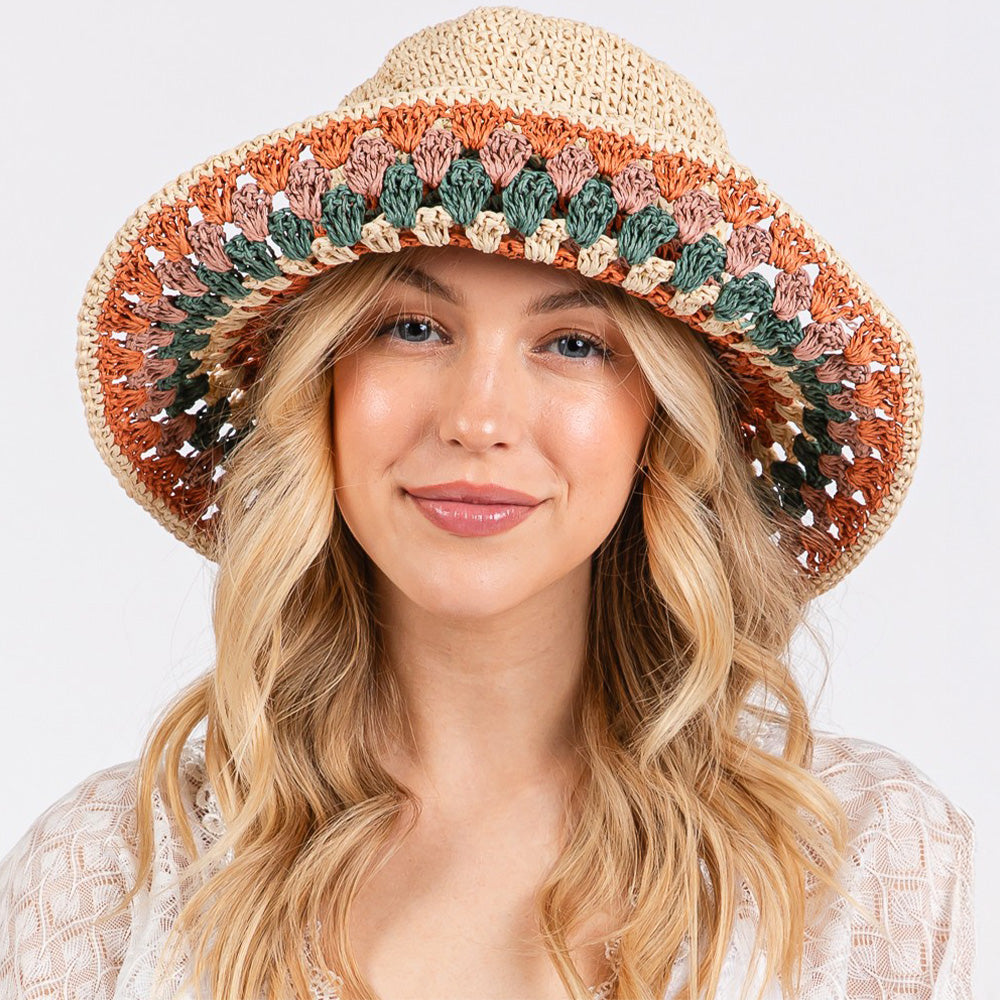 HATEGORY Multi Color Straw Bucket Hat