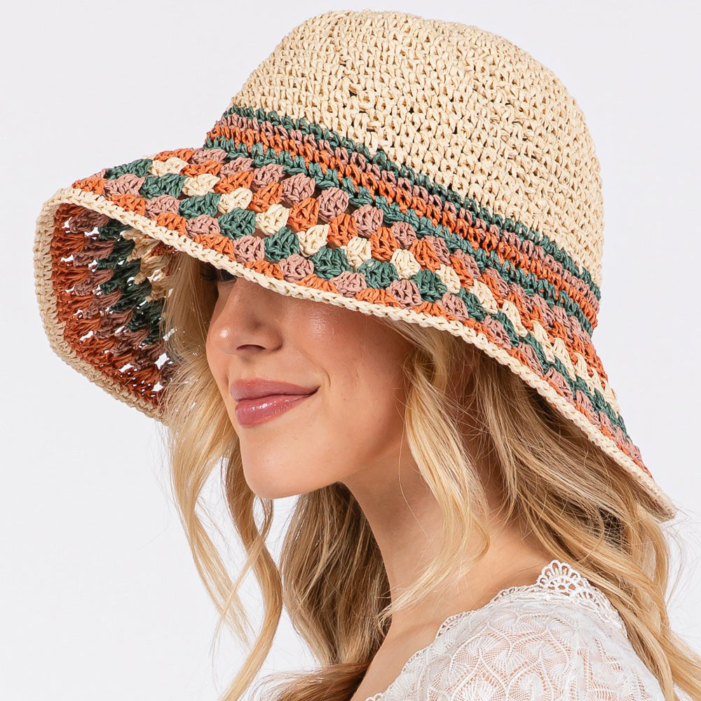 HATEGORY Multi Color Straw Bucket Hat
