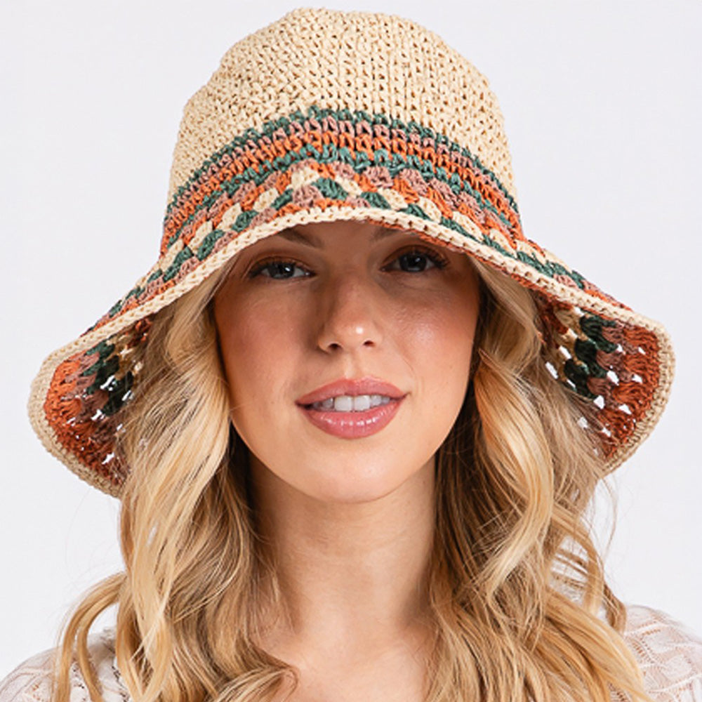 HATEGORY Multi Color Straw Bucket Hat