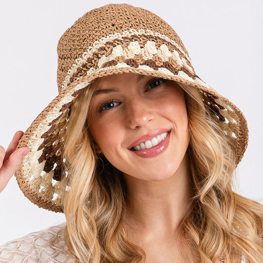 HATEGORY Multi Color Straw Bucket Hat