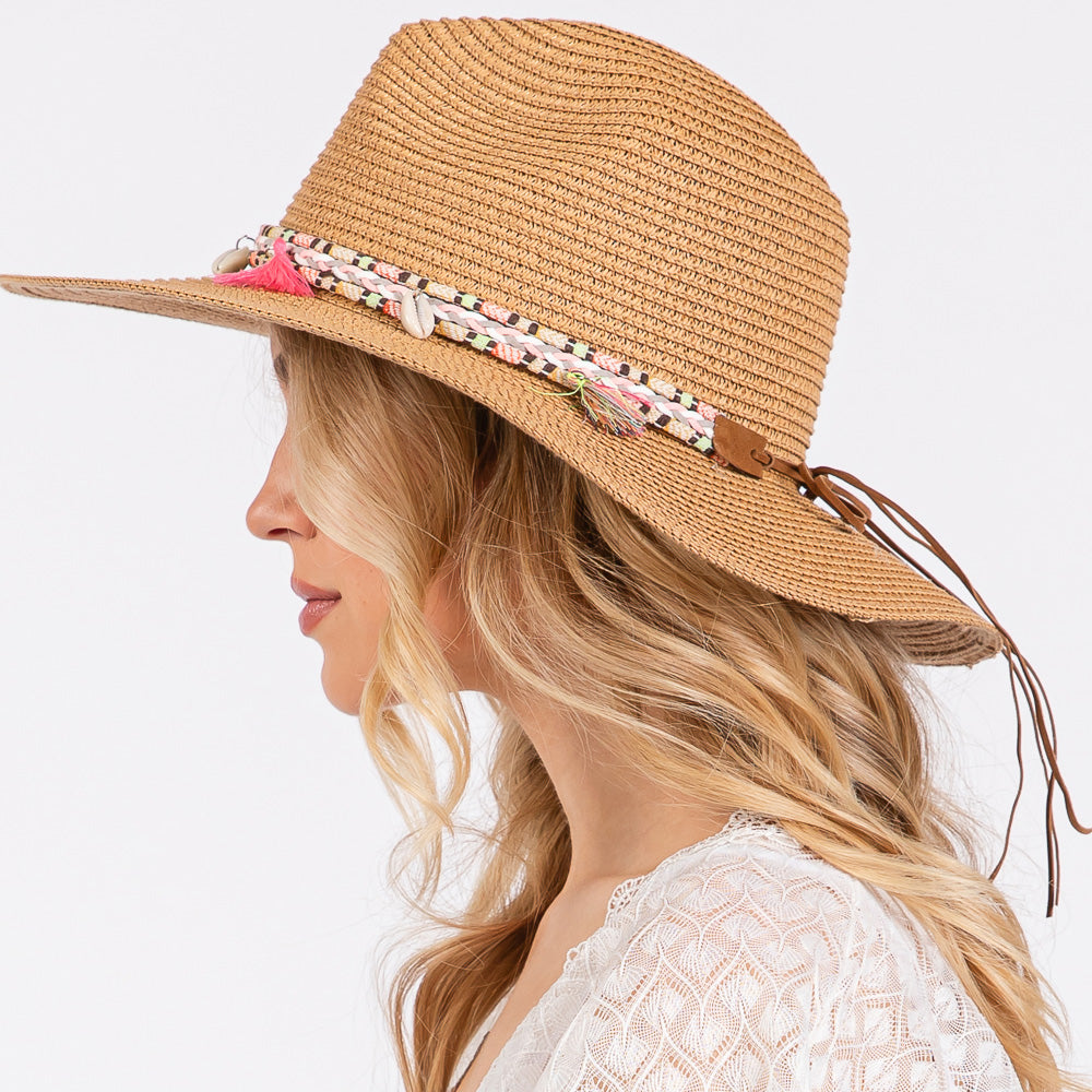 HATEGORY Boho Tassel Band Straw Sun Hat