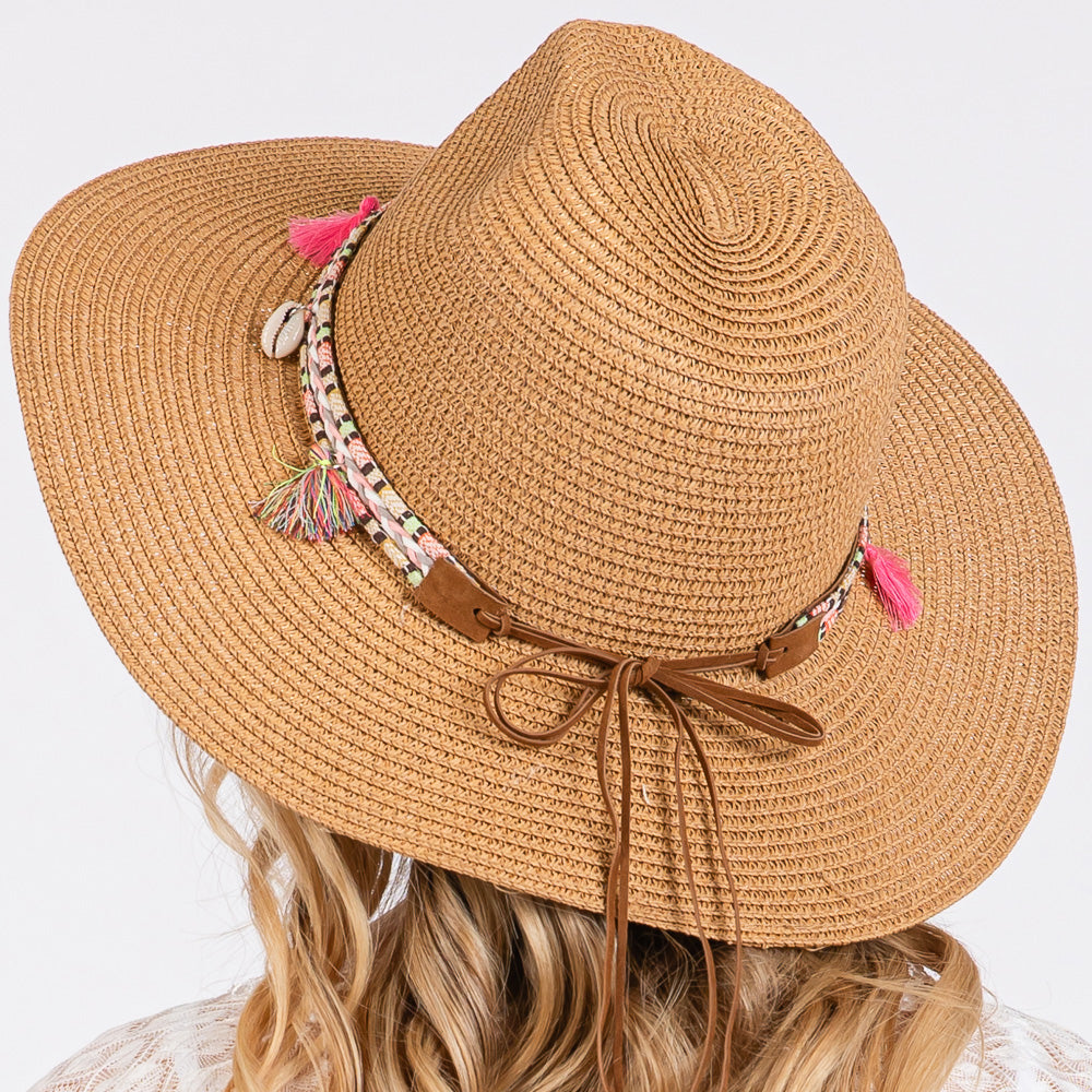 HATEGORY Boho Tassel Band Straw Sun Hat