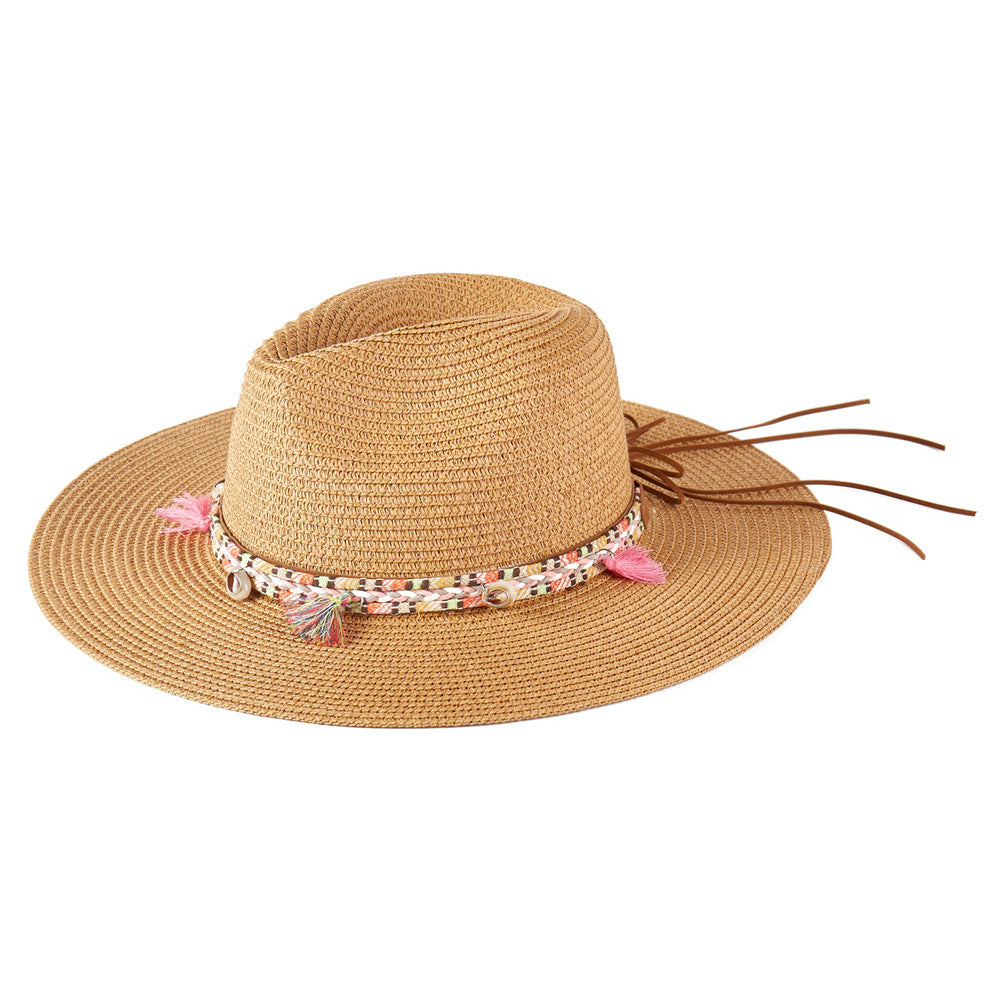 HATEGORY Boho Tassel Band Straw Sun Hat