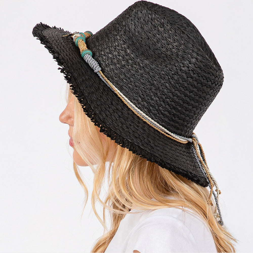 HATEGORY Frayed Straw Sun Hat with Braided Starfish Band