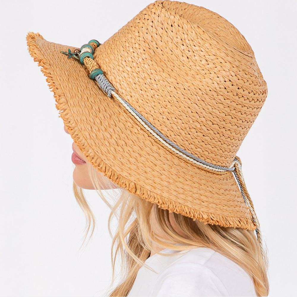 HATEGORY Frayed Straw Sun Hat with Braided Starfish Band