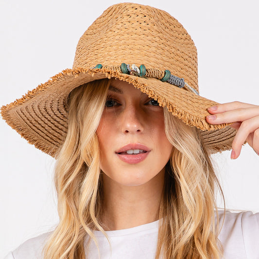HATEGORY Frayed Straw Sun Hat with Braided Starfish Band