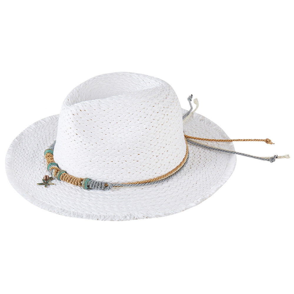 HATEGORY Frayed Straw Sun Hat with Braided Starfish Band