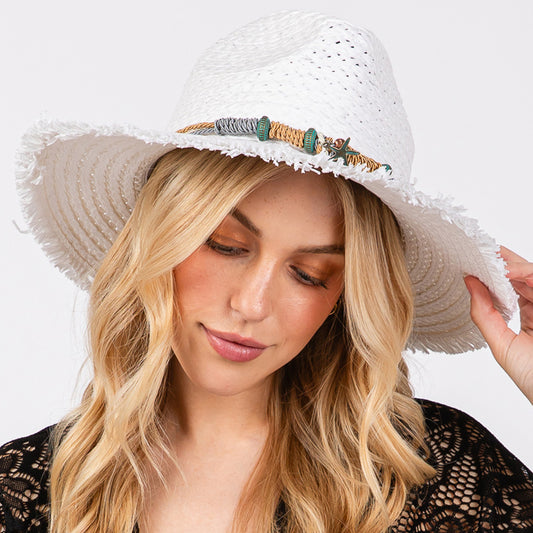 HATEGORY Frayed Straw Sun Hat with Braided Starfish Band