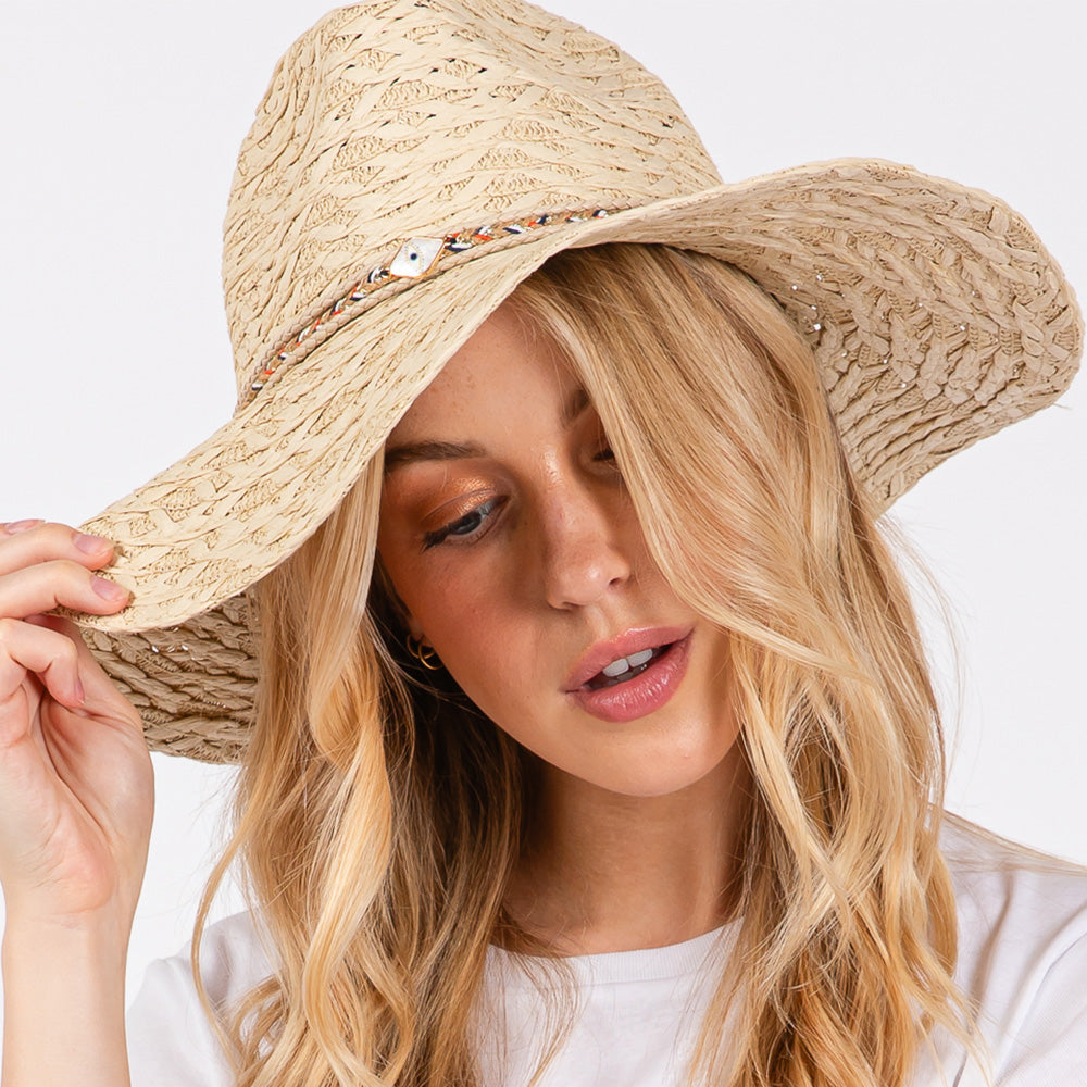 HATEGORY Straw Sun Hat with Straw Braided Evil Eye