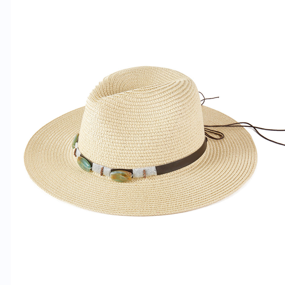 HATEGORY Turquoise Beads Band Straw Sun Hat