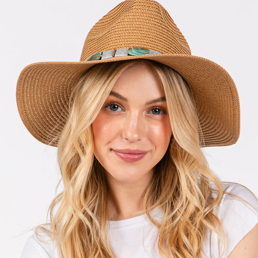 HATEGORY Turquoise Beads Band Straw Sun Hat