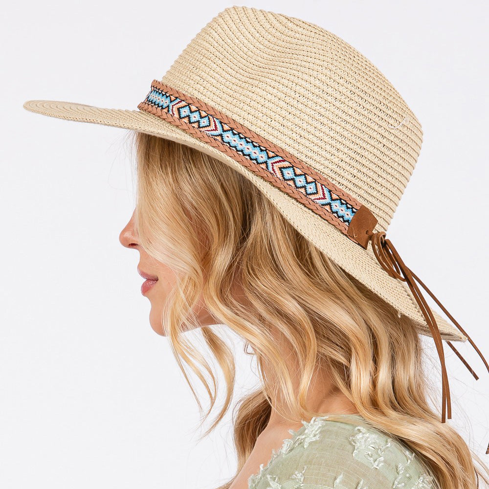 HATEGORY Woven Boho Band Straw Sun Hat