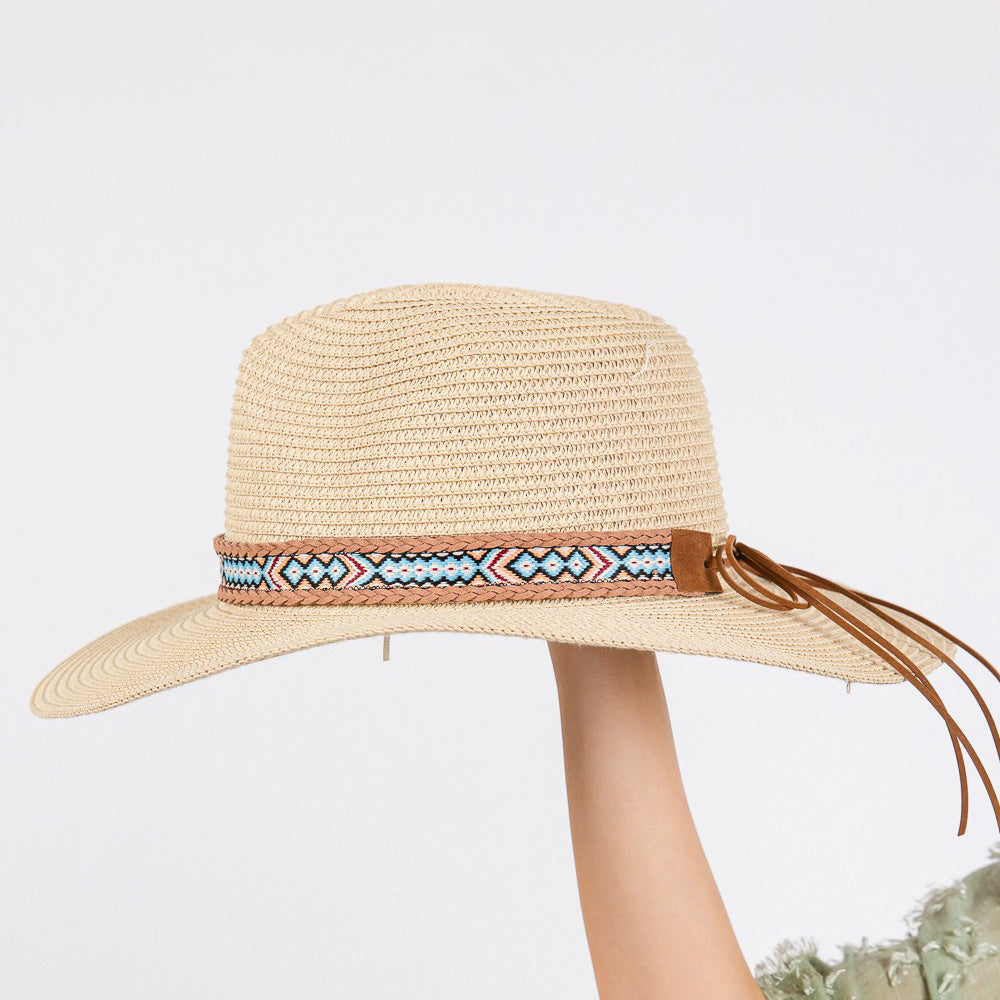 HATEGORY Woven Boho Band Straw Sun Hat