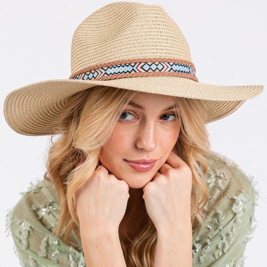 HATEGORY Woven Boho Band Straw Sun Hat