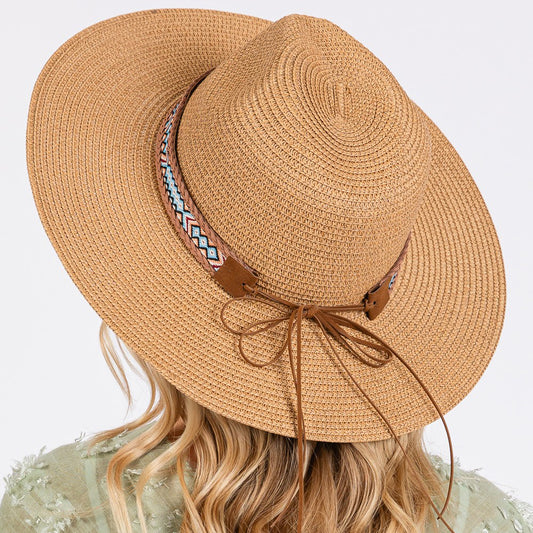HATEGORY Woven Boho Band Straw Sun Hat