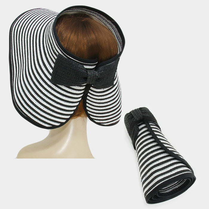 HATEGORY STRIPE ROLL UP FOLDABLE LARGE BRIM SUN VISOR HAT