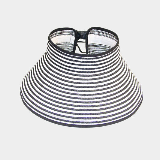 HATEGORY STRIPE ROLL UP FOLDABLE LARGE BRIM SUN VISOR HAT