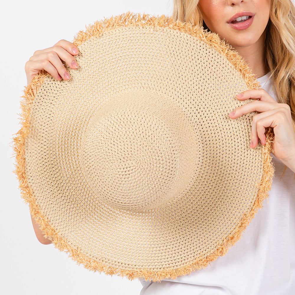 HATEGORY Frayed Edge Floppy Straw Sun Hat