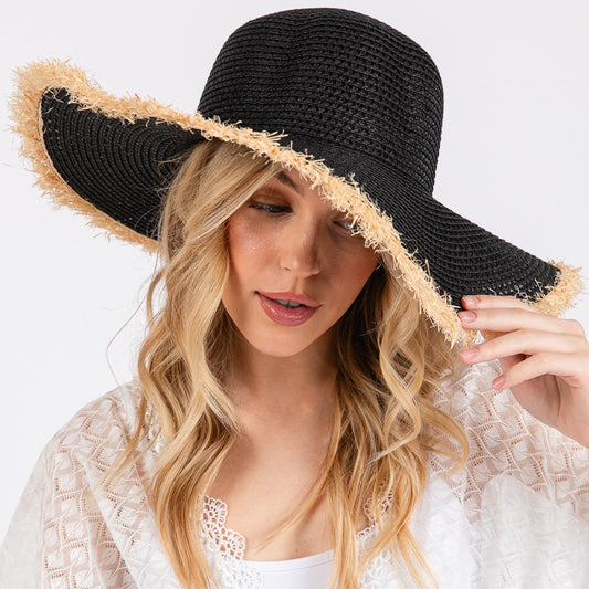 HATEGORY Frayed Edge Floppy Straw Sun Hat