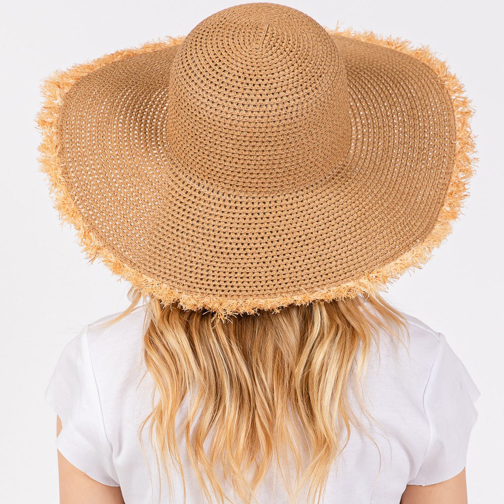 HATEGORY Frayed Edge Floppy Straw Sun Hat