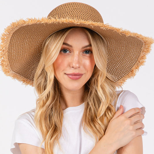 HATEGORY Frayed Edge Floppy Straw Sun Hat