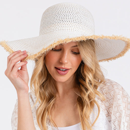 HATEGORY Frayed Edge Floppy Straw Sun Hat
