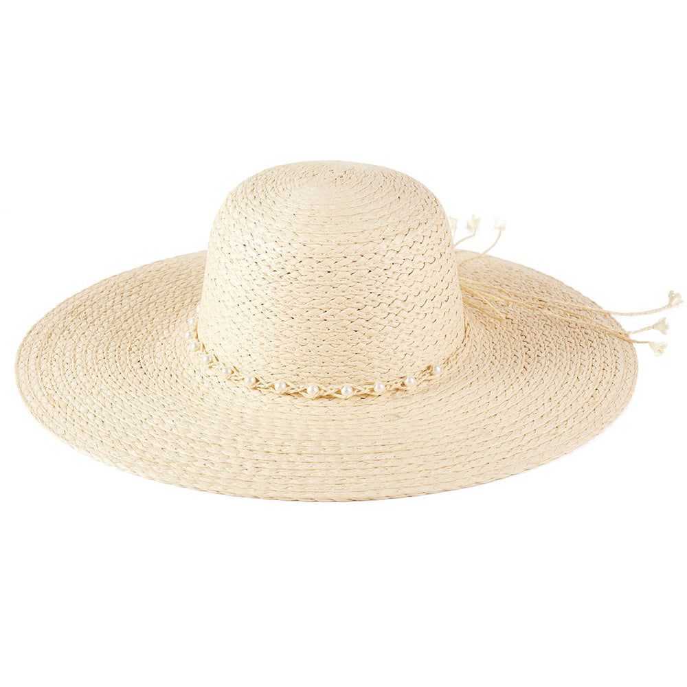 HATEGORY Braided Pearl Band Wide Floppy Sun Hat
