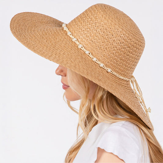 HATEGORY Braided Pearl Band Wide Floppy Sun Hat