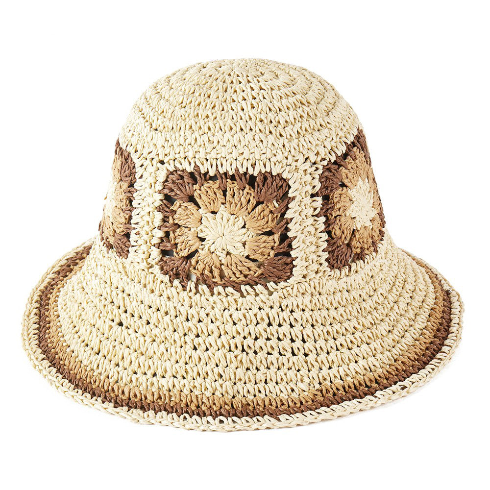 HATEGORY Floral Crochet Straw Bucket Hat