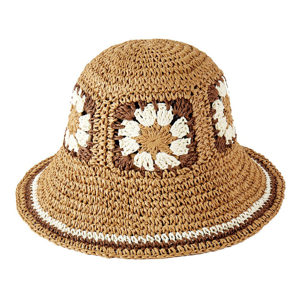 HATEGORY Floral Crochet Straw Bucket Hat