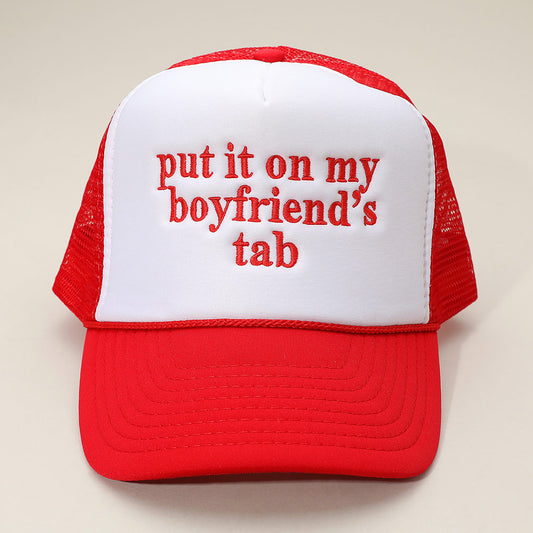 HATEGORY PUT IT ON MY BOYFRIENDS TAB Embroidered Mesh Back Trucker Cap