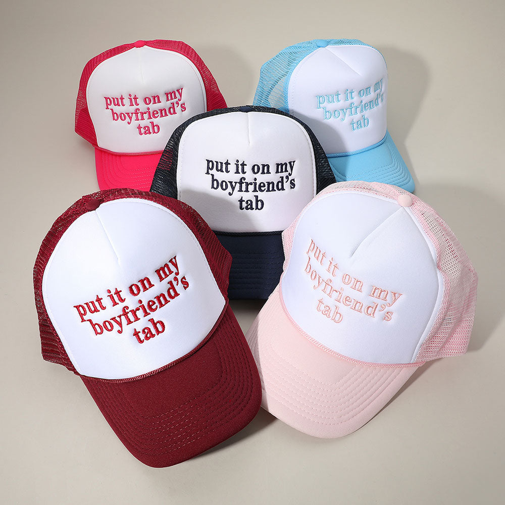 HATEGORY PUT IT ON MY BOYFRIENDS TAB Embroidered Mesh Back Trucker Cap