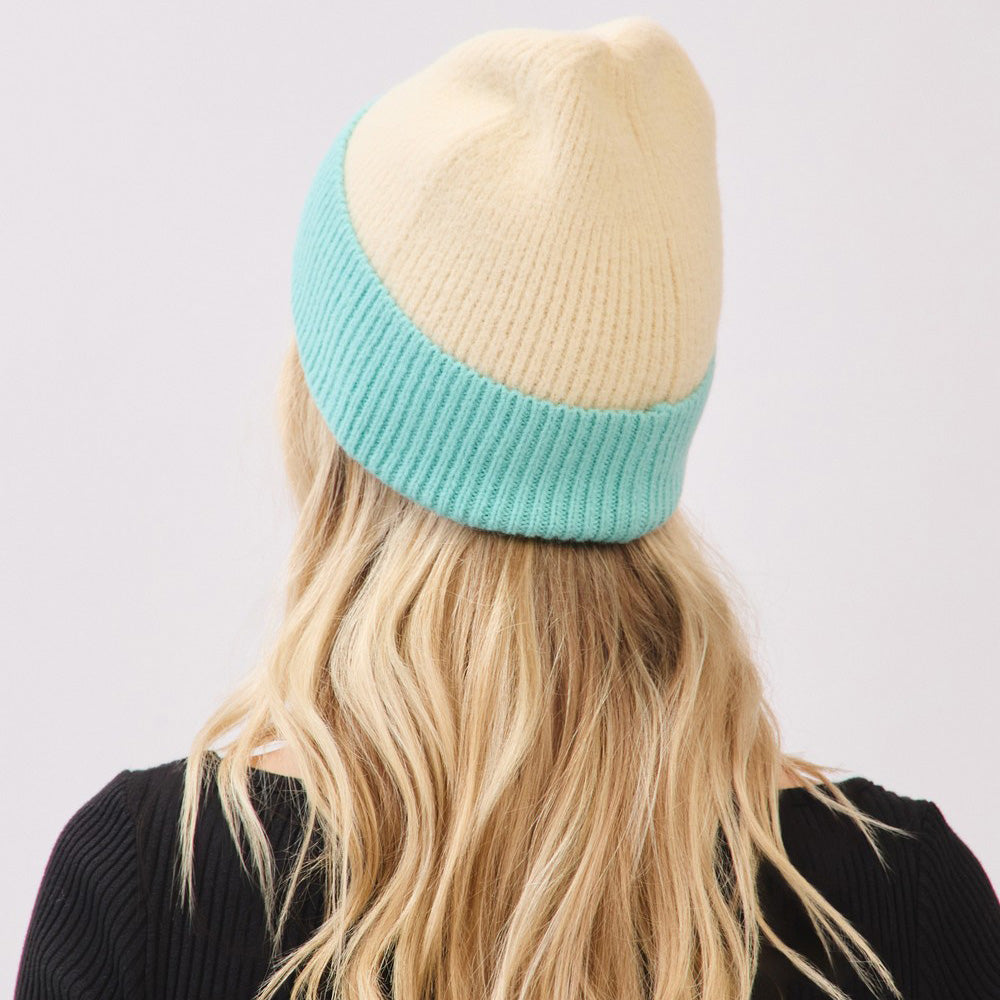 HATEGORY Two Tone Soft Fuzzy Knit Winter Beanie Hat