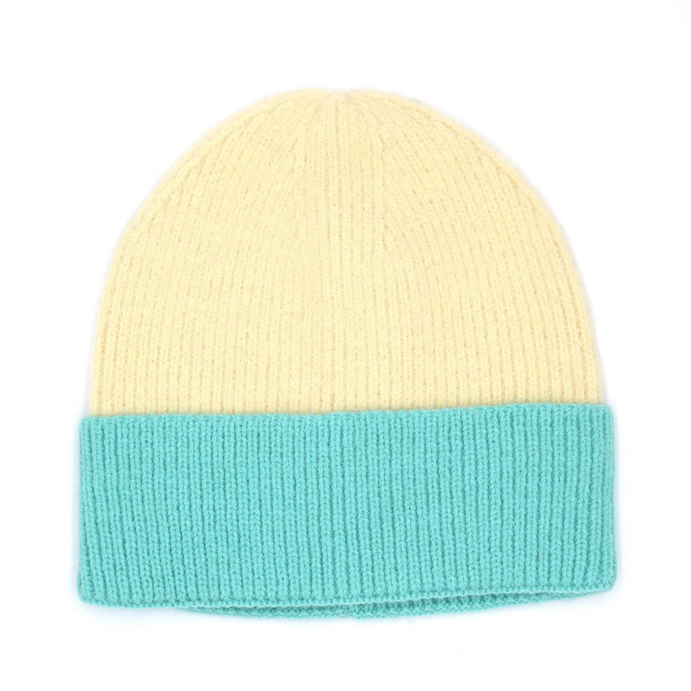 HATEGORY Two Tone Soft Fuzzy Knit Winter Beanie Hat