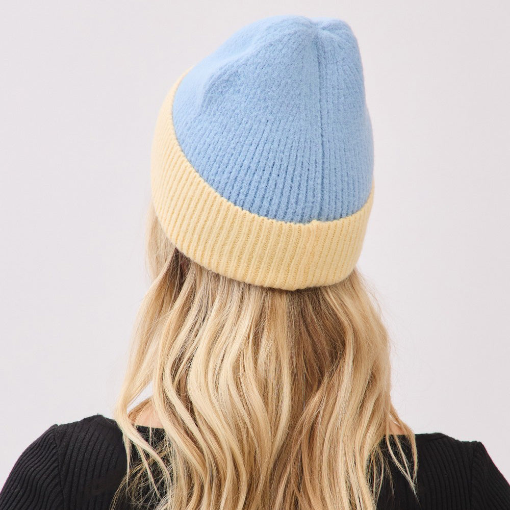 HATEGORY Two Tone Soft Fuzzy Knit Winter Beanie Hat