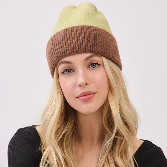HATEGORY Two Tone Soft Fuzzy Knit Winter Beanie Hat