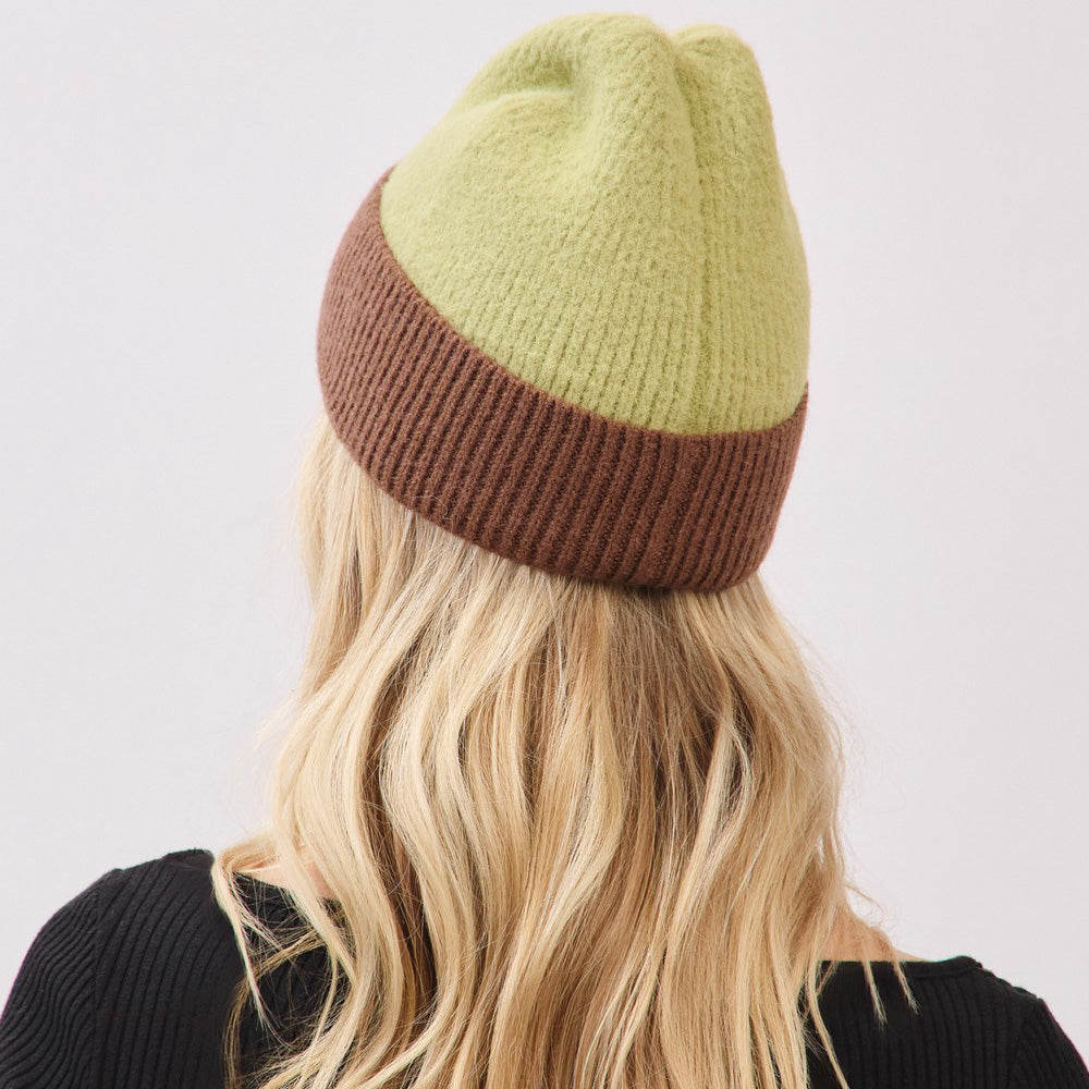 HATEGORY Two Tone Soft Fuzzy Knit Winter Beanie Hat