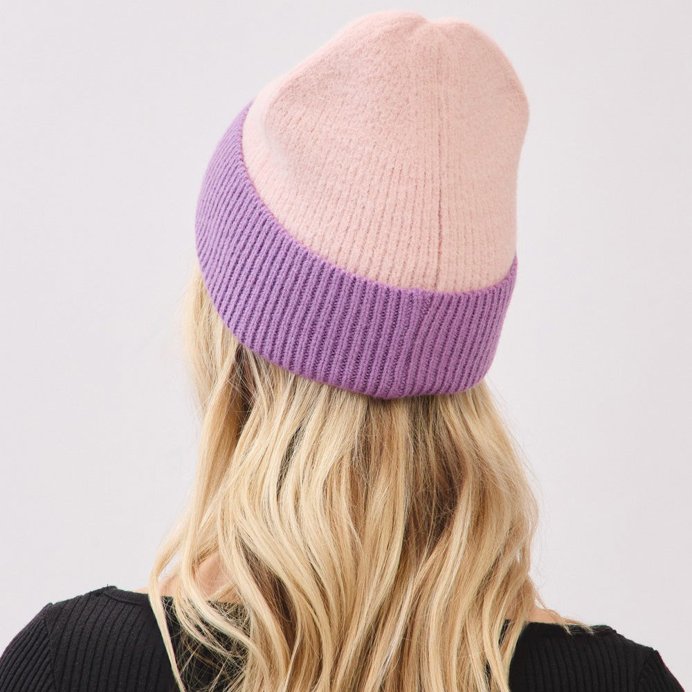 HATEGORY Two Tone Soft Fuzzy Knit Winter Beanie Hat