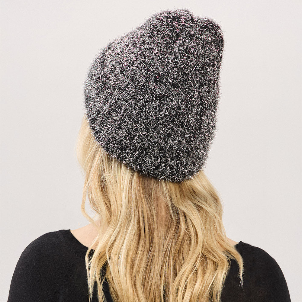 HATEGORY Fuzzy Lurex Metallic Knit Winter Beanie Hat
