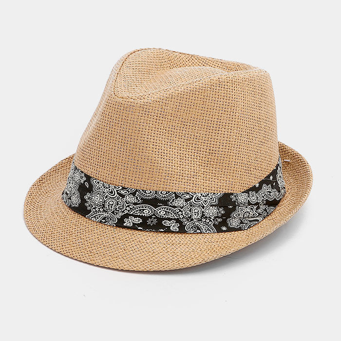 HATEGORY PAISLEY BAND PAPER STRAW FEDORA HAT